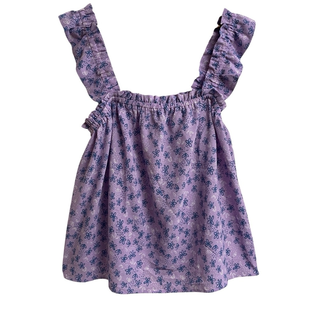 LuLaRoe Daisy Tank Top Womens Large Purple Floral Ruffle Strap NEW